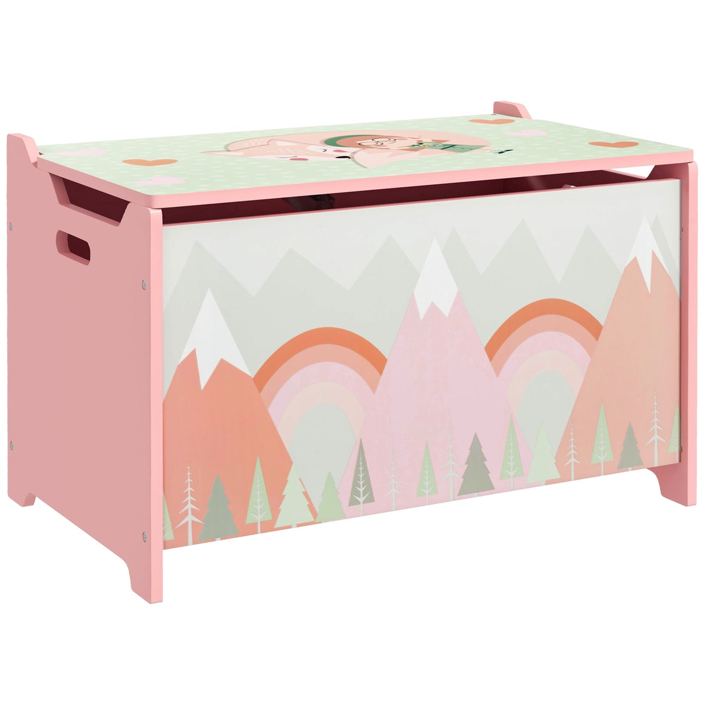 ZONEKIZ Toy Box, Kids Storage Chest, with Lid, Safety Hinge - Pink