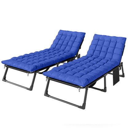 Outsunny Folding Sun Loungers for Garden Set of 2, 5-Position Oversized Camping Bed Recliner with Cushions, Blue