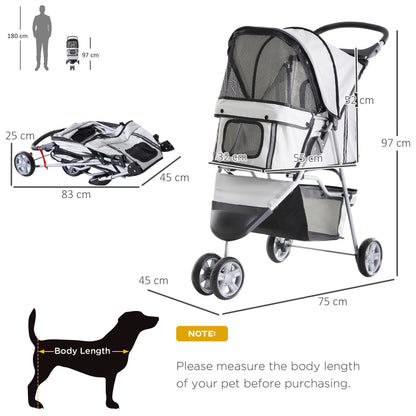 PawHut Dog Stroller Pet Travel Stroller Cat Dog Pushchair Trolley Puppy Jogger Carrier Three Wheels (Grey)