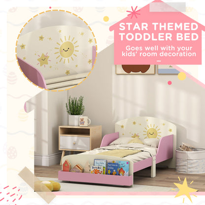 AIYAPLAY Toddler Bed with Storage, Guardrails, Sun Design, for Ages 3-8 Years, Fits 140 x 70cm Mattress,