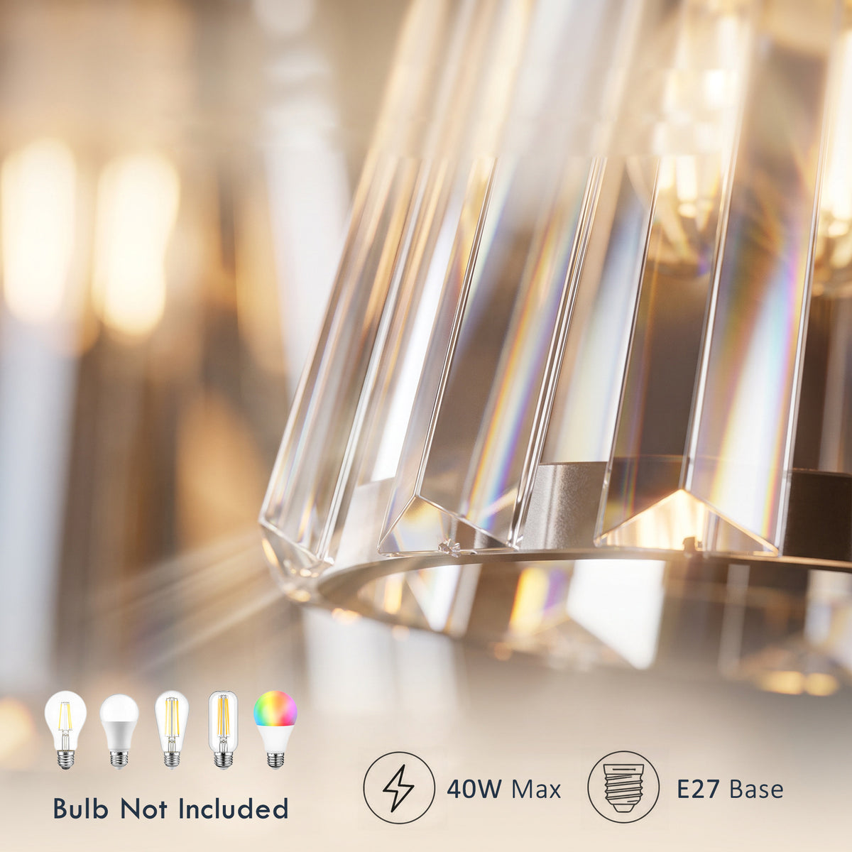 HOMCOM 3-Light Crystal Glass Ceiling Light, 40W, 3 E27 Sockets, Dual Mounting, Bulb Not Included, Silver