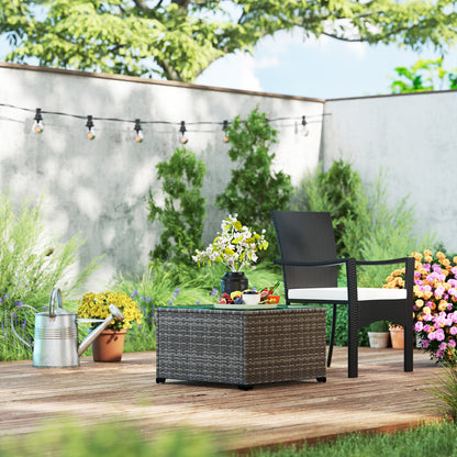 Outsunny 62 x 62cm Glass-Top Rattan Side Table - Dark Grey