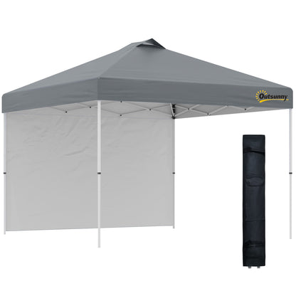 Outsunny 3x(3)M Pop Up Gazebo Tent with 1 Sidewall, Roller Bag, Adjustable Height, Event Shelter Tent for Garden, Patio, Grey