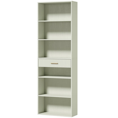 HOMCOM Bookcase Narrow Tall Space-Saving Bookshelf Drawer Open Shelves 60 x 24 x 182 cm Light Green
