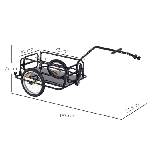 Przyczepa rowerowa HOMCOM Bike Cargo Wózek do przechowywania ładunków rowerowych z zaczepem Rowerowy kempingowy Przechowywanie bagażu Transport Stalowy czarny