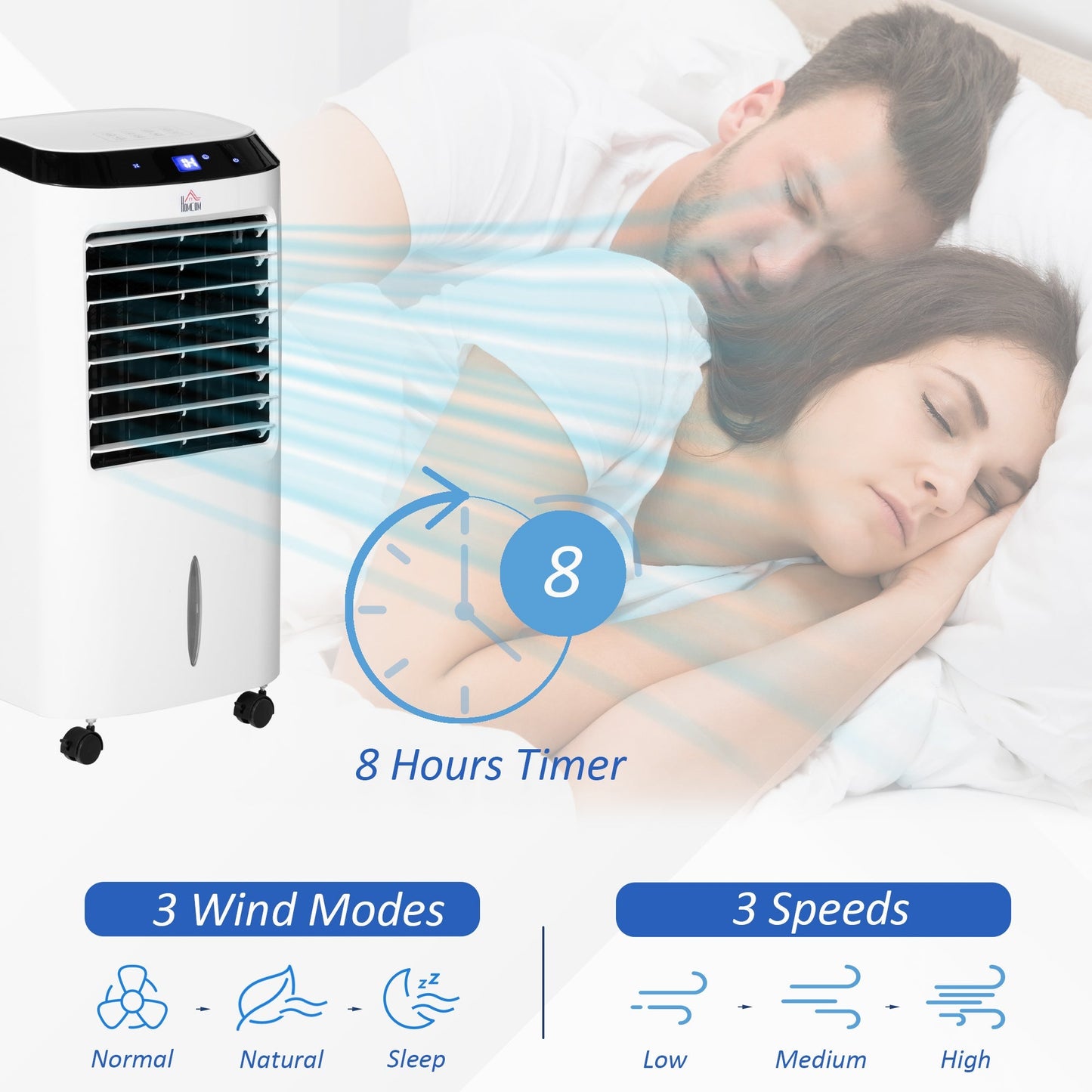 Portable Air Cooler, Evaporative Anion Ice Cooling Fan Water Conditioner Humidifier Unit w/3 Speed, Remote Controller, Timer for Home Bedroom