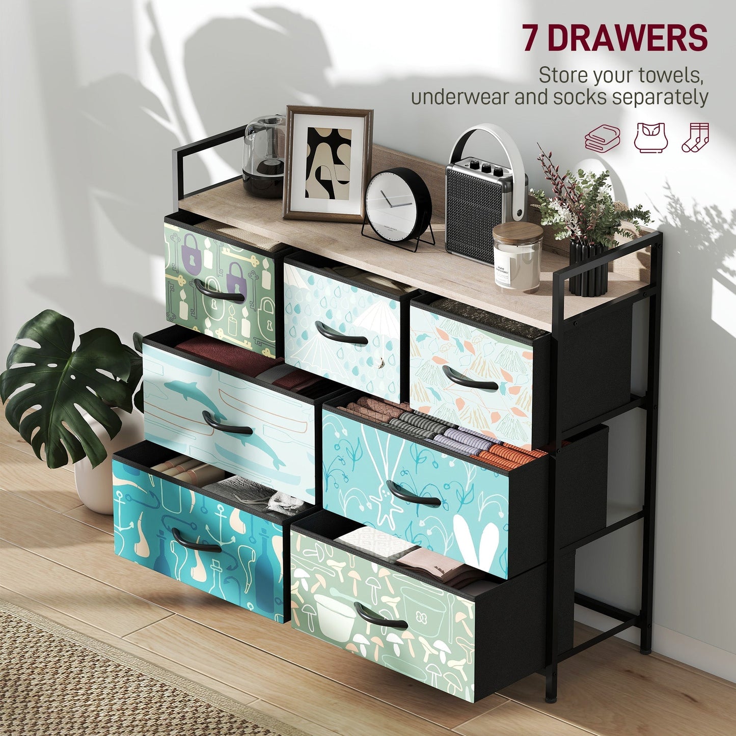 HOMCOM 7-Drawer Chest of Drawers - Blue