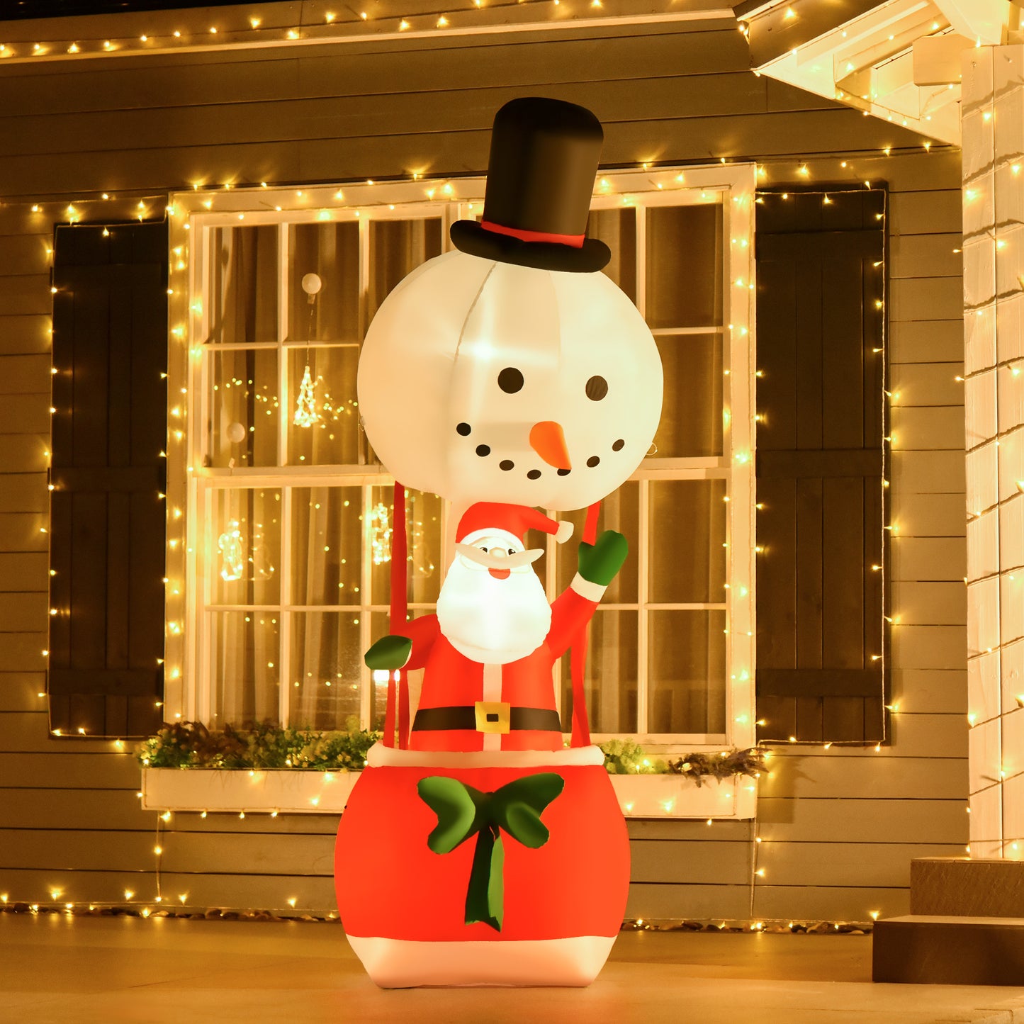 HOMCOM 8ft Christmas Inflatable Decoration with Santa Claus on Snowman Hot Air Balloon, Blow Up Xmas Decor for Outdoor √¢‚Ç¨‚ÄπIndoor with LED Lights