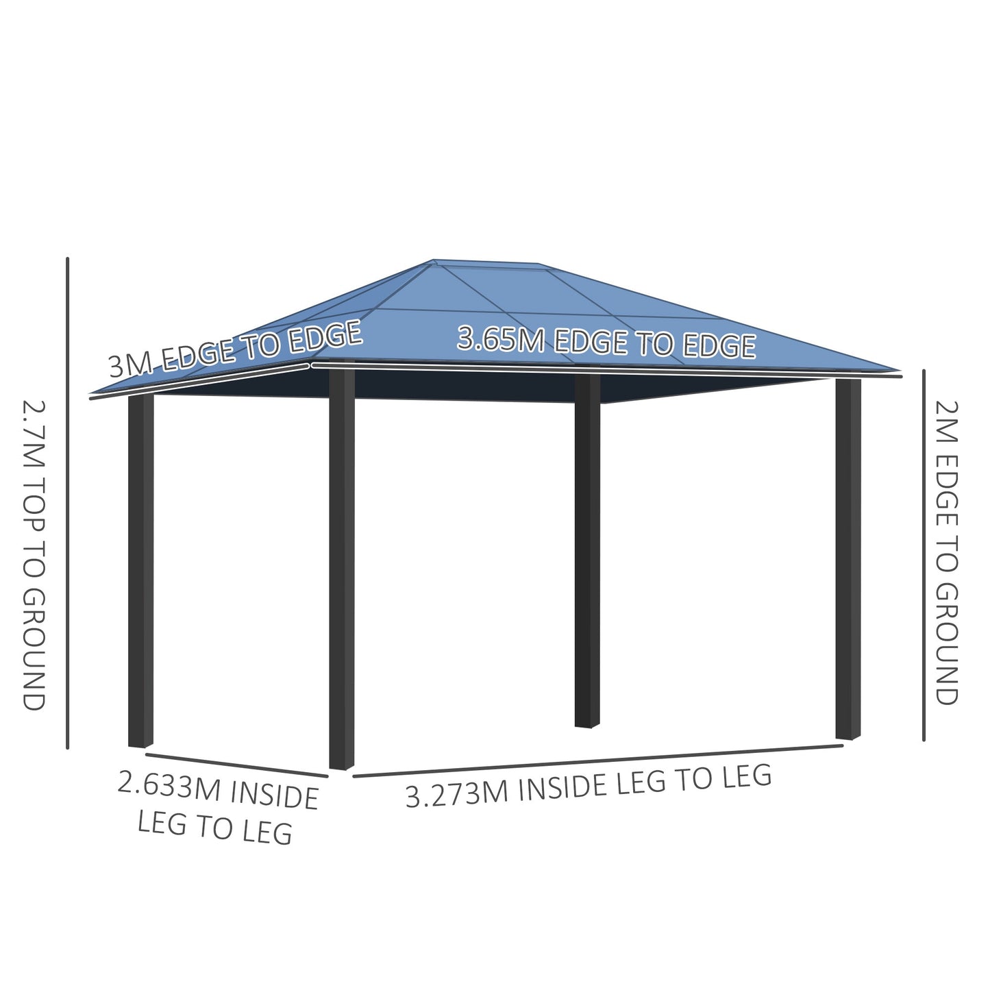 3.6 x 3(m) Hardtop Gazebo Canopy with Polycarbonate Roof Garden Pavilion with Removable Curtains and Steel Frame, Brown