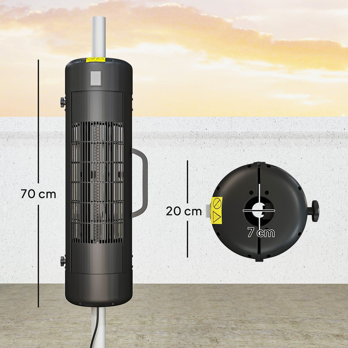 Outsunny Electric Umbrella Parasol Mounted Patio Heater for 25-70 mm Poles, 2000 W Outdoor Garden Heater with 2 Heat Setting, 6 √£≈Ω¬° Coverage, Tip-Over Protection, Black