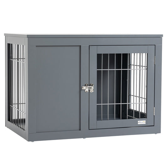 PawHut Furniture Style Dog Crate for Small and Medium Dogs, End Table Pet Cage with Two Lockable Doors - Grey