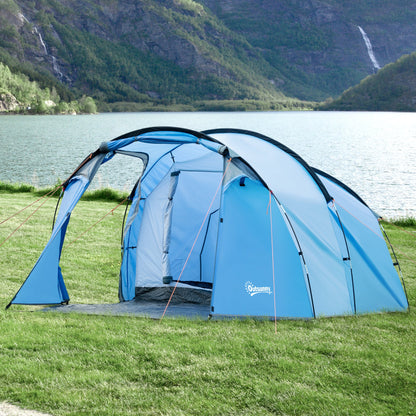 Outsunny 2 Room Tent with Vestibule, Weather-Resistant Camping Tent with Air Vents for Fishing Hiking, Sky Blue
