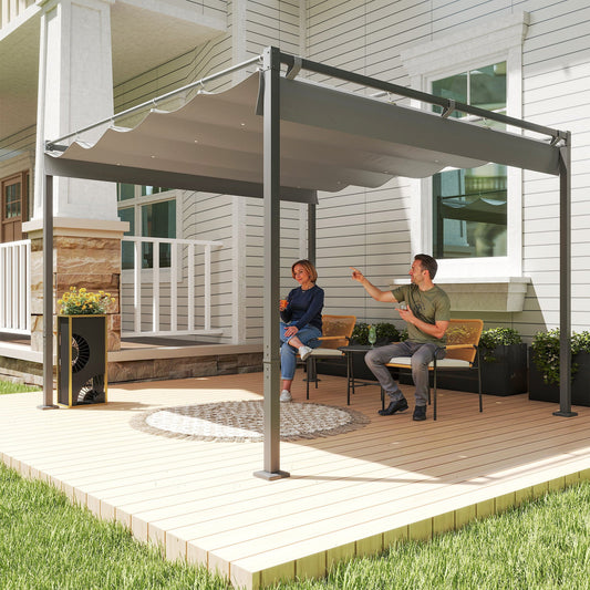 Outsunny 3 x 3(m) Pergola ogrodowa z rozsuwanym dachem i magnetycznym mocowaniem, zestaw pergoli zewnętrznej z baldachimem przeciwsłonecznym, UPF30+, szary