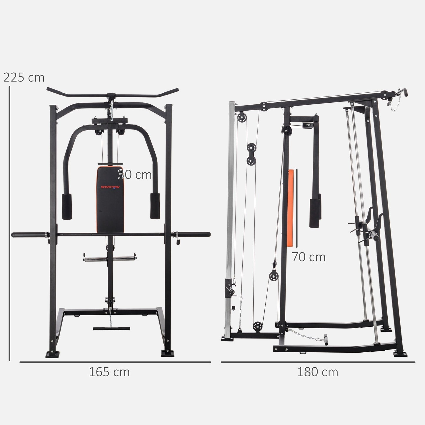 SPORTNOW 3-in-1 Smith Machine with Dual Cable Pulley System, Chest Press Station, 17-Level Squat Rack and Barbell Bar