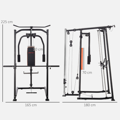 SPORTNOW 3-in-1 Smith Machine with Dual Cable Pulley System, Chest Press Station, 17-Level Squat Rack and Barbell Bar