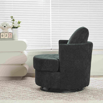 Chenille Swivel Recliner with Back Cushion and Thick Foam Pad, Faux Leather Adjustable Manual Swivel Base, Upholstered with Wooden Frame, 360° Swivel, 78.5x83x86 cm, Dark Grey