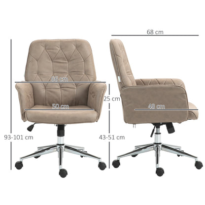 Vinsetto Retro Style Microfibre Computer Chair with Armrest, Modern Swivel Chair with Adjustable Height, Khaki