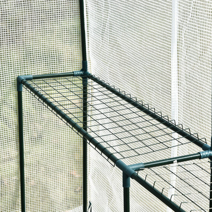Outsunny Walk In Greenhouse z 2-poziomowymi półkami, zwijane drzwi z panelem Zip, ogrodowy tunel foliowy Steeple Grow House na zewnątrz, 6 x 4 x 6 stóp, biały