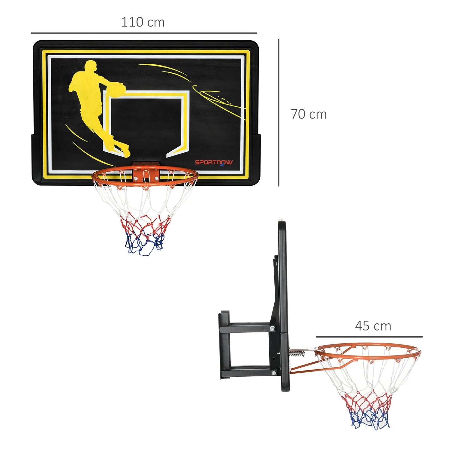 SPORTNOW Wall Mounted Basketball Hoop, Mini Basketball Hoop and Backboard for Kids and Adults, Outdoors and Indoors