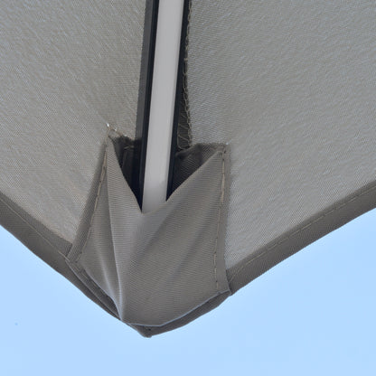 Outsunny 3(m) Cantilever Banana Parasol wiszący z podwójnym dachem, światłami LED Solar, korbą, 8 wytrzymałymi żebrami i podstawą krzyżową do użytku na zewnątrz, w ogrodzie, na patio, jasnoszary