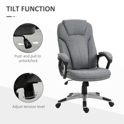 Vinsetto Swivel Chair Linen Fabric Home Office Chair, Height Adjustable Computer Chair with Padded Armrests and Tilt Function, Grey