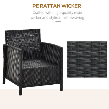 Outsunny Rattan Garden Furniture خارجي 3 قطع فناء بيسترو مجموعة جاك وجيل مقعد ويكر نسج حديقة شتوية كرسي أريكة مجموعة طاولة مع وسادة سوداء