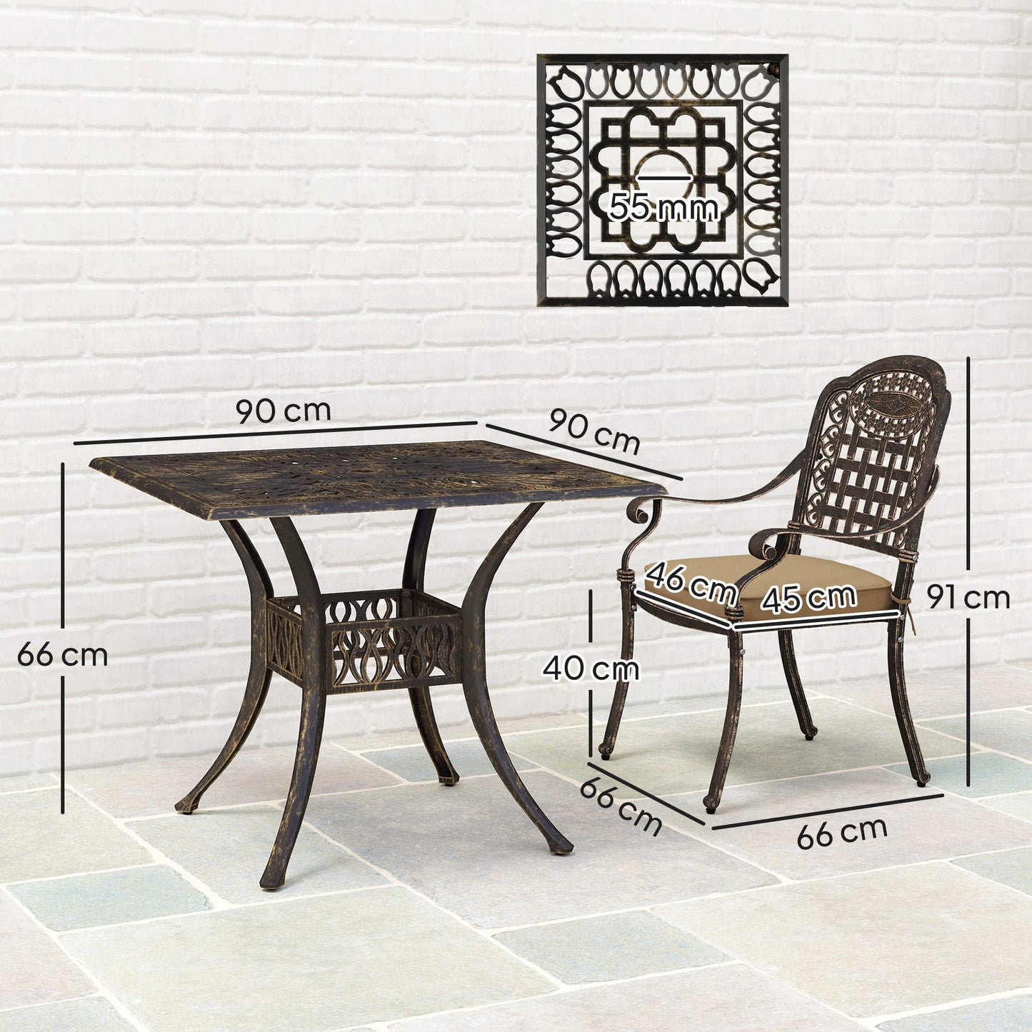 Outsunny Five-Piece Cast Aluminium Garden Dining Set - Bronze Tone