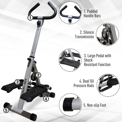 HOMCOM Stepper w/Handle Hand Grip Workout Fitness Machine For Fitness Aerobic Exercise Home Gym Grey