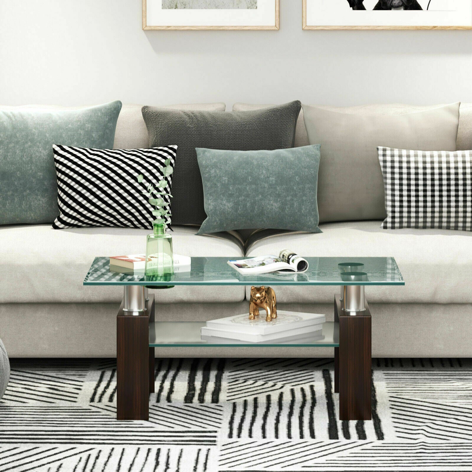 Modern Glass Coffee Tea Table with Open Shelf-Coffee