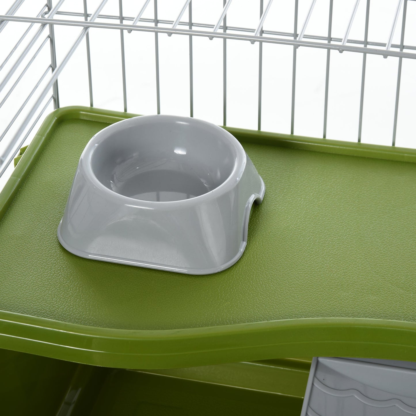 PawHut Small Animal Cage Rabbit Guinea Pigs Chinchillas Cage w/ Wheels Water Bottle Food Dish Platform Ramp 89 x 44 x 43 cm Green