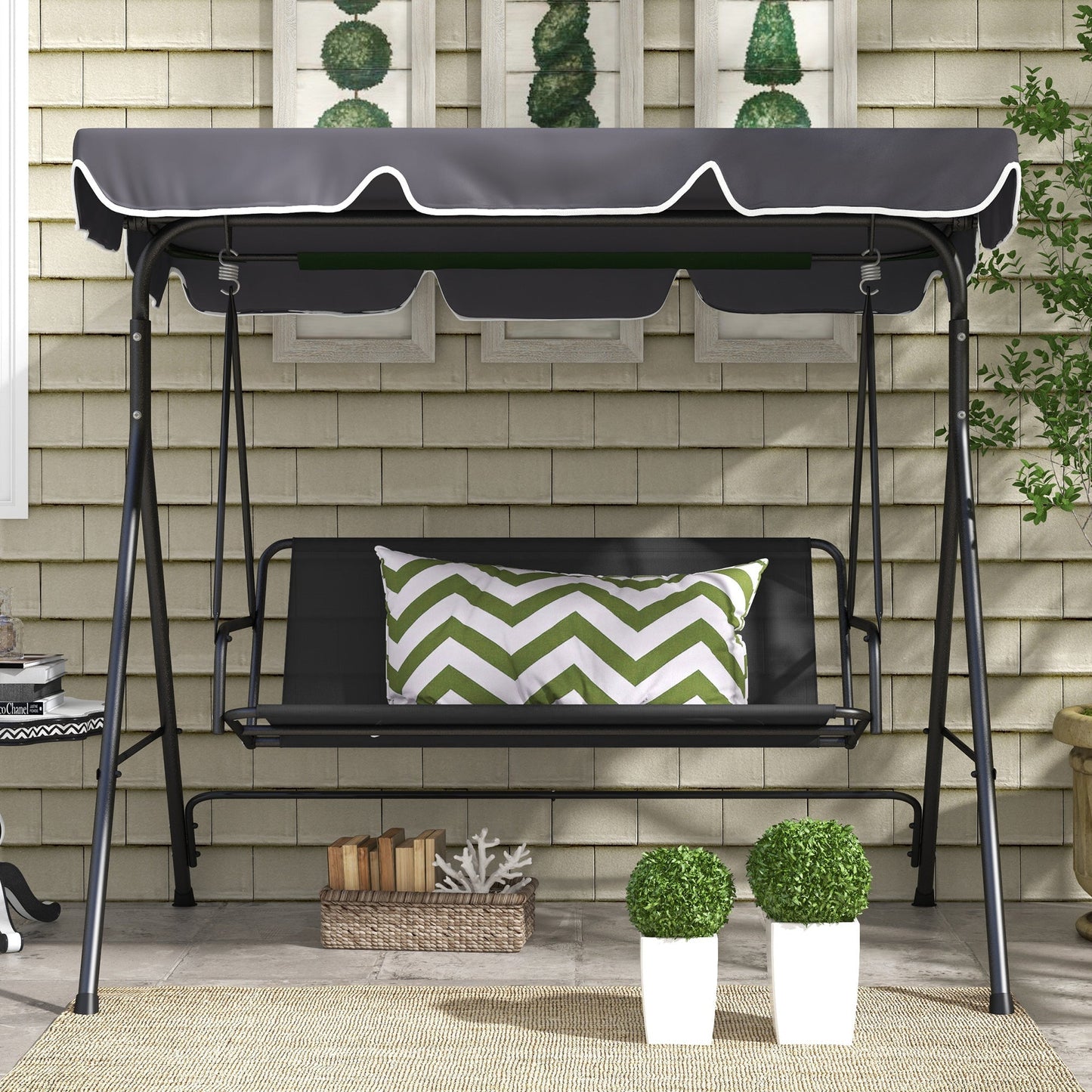 Outsunny Garden Swing Seat Cover Replacement, for 2 and 3 Seater Swing Bench, 115cm x 48cm x 48cm, Black