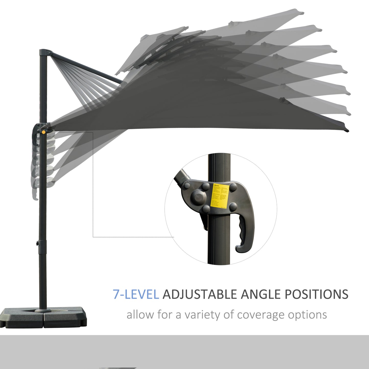 Parasol ogrodowy Outsunny Cantilever z regulacją kąta obrotu o 360 stopni, ciemnoszary