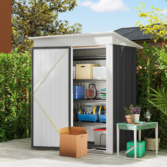 Outsunny Metal Garden Shed, Outdoor Lean-to Shed for Tool Motor Bike, with Adjustable Shelf, Lock, Gloves, 5'x3'x6', Dark Grey