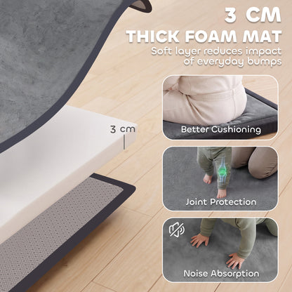 AIYAPLAY Baby Play Mat, 3CM Thick Foam Playmat Rug, Soft Flannel, Non-Slip, Water Resistant, Easy Care, 180 x 150 cm, Dark Grey
