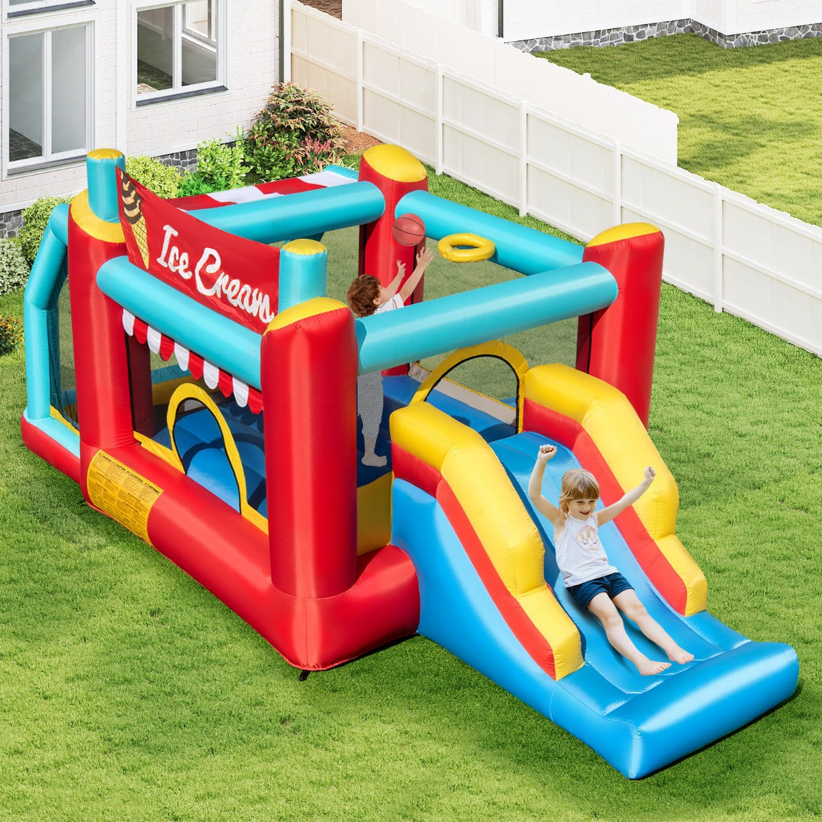 5-in-1 Ice Cream Jumping Castle Inflatable Bounce House with Slide without Blower