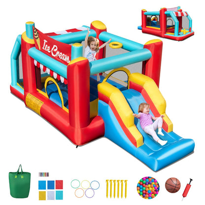 5-in-1 Ice Cream Jumping Castle Inflatable Bounce House with Slide without Blower