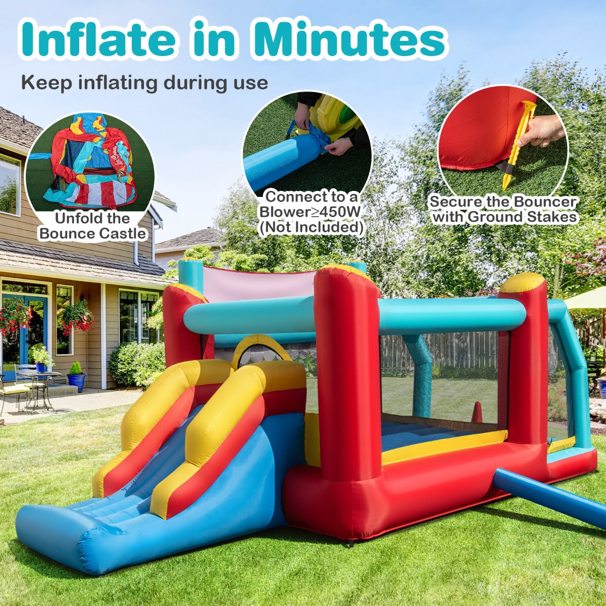 5-in-1 Ice Cream Jumping Castle Inflatable Bounce House with Slide without Blower