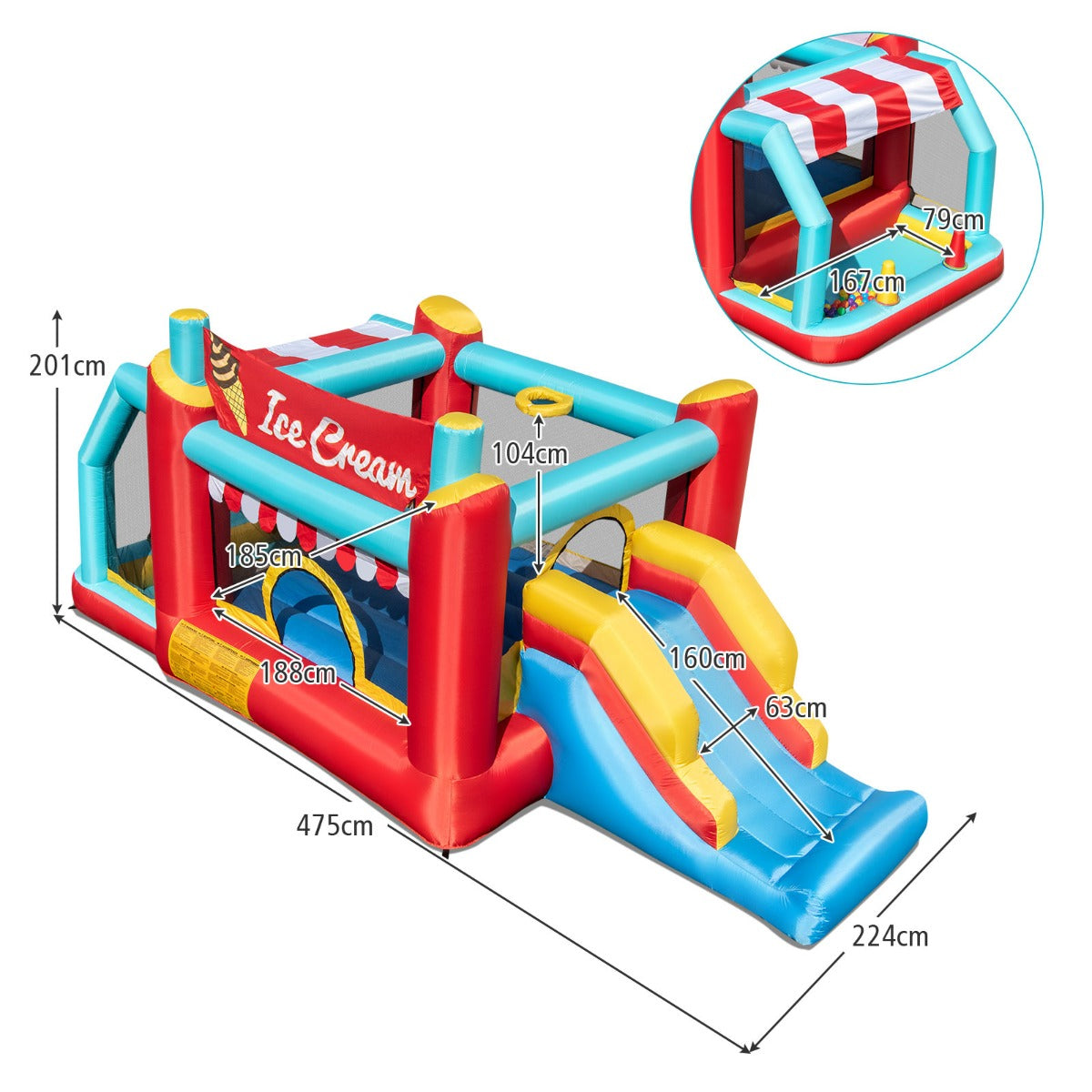 5-in-1 Ice Cream Jumping Castle Inflatable Bounce House with Slide without Blower