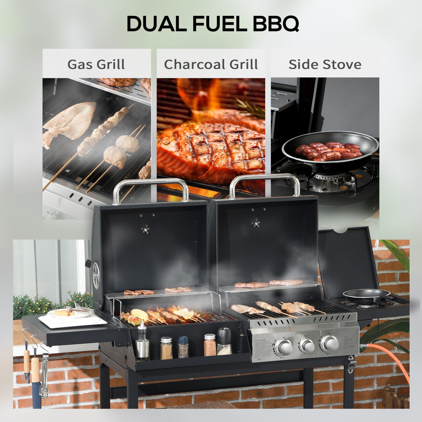 Outsunny Dual Fuel BBQ Grill - Czarny
