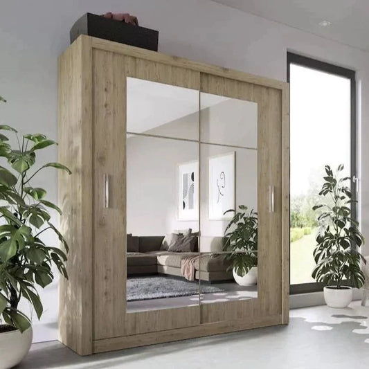 Bravo-02 Sliding Door Mirror Wardrobe 180cm - Oak