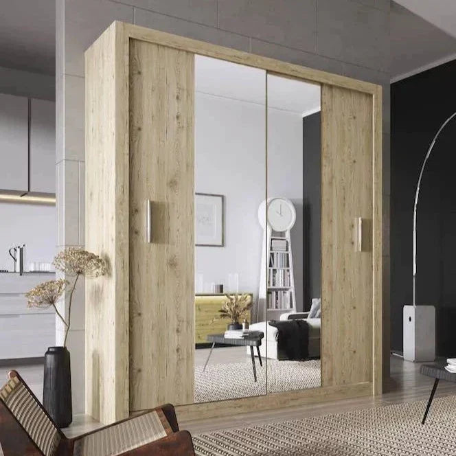 Bravo-03 Sliding Door Mirror Wardrobe 180cm - Oak