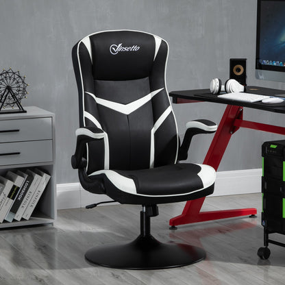 Vinsetto Gaming Chair Ergonomic Computer Chair with Adjustable Height Pedestal Base, Home Office Desk Chair PVC Leather Black and White