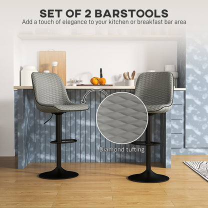 HOMCOM Set of Two Faux Leather Bar Stools - Grey