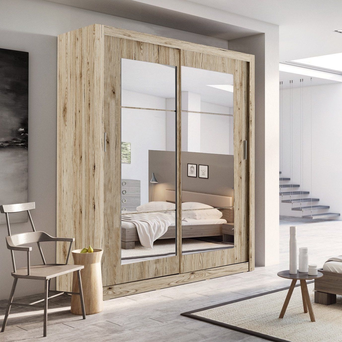 Icarus-II Mirrored 2-Door Sliding Wardrobe 180cm - White, Grey, San Remo Oak or Sonoma Oak