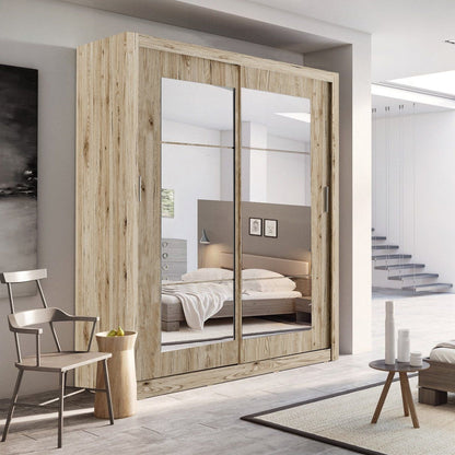 Icarus-II Mirrored 2-Door Sliding Wardrobe 180cm - White, Grey, San Remo Oak or Sonoma Oak