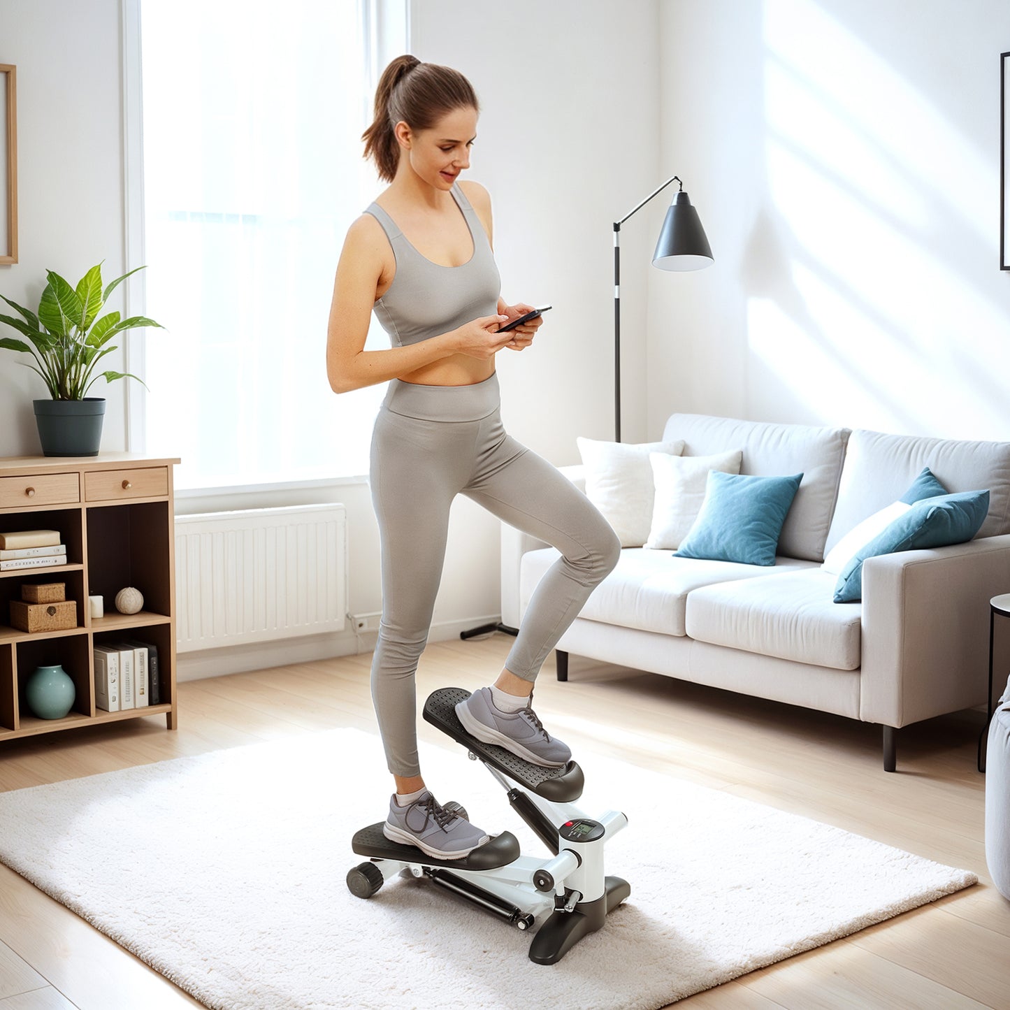 SPORTNOW Mini Stepper, Kompaktowy Stepper do ćwiczeń w domu z monitorem LCD i pedałami antypoślizgowymi, Biały