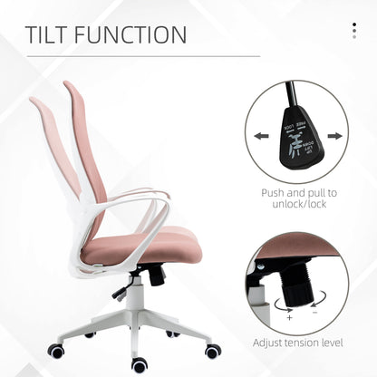 Vinsetto High-Back Office Chair, Elastic Desk Chair with Armrests, Tilt Function, Adjustable Seat Height, Pink