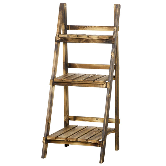 Outsunny 3 Tier Flower Stand Wood Folding Planter Ladder Display Shelf Rack for Garden Outdoor Backyard 40Lx37Wx93H(cm)