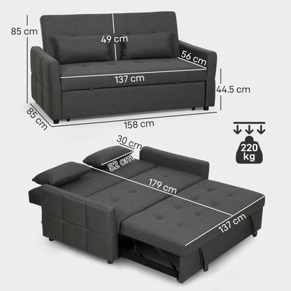 HOMCOM Three-Way Two-Seater Sofa Bed - Charcoal Grey