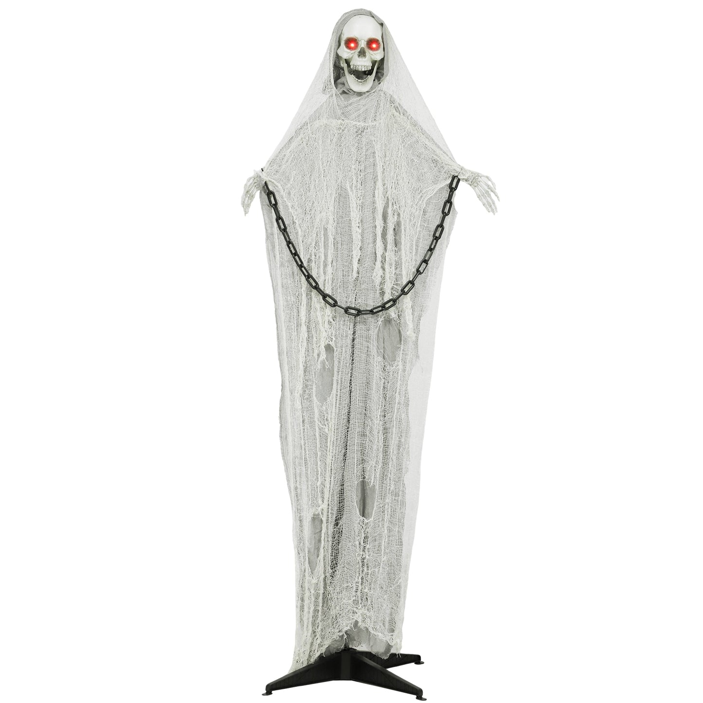 Outsunny 183 cm Life Size Halloween Animated Skeleton Grim Reaper with Glowing LED Eyes, Scary Halloween Decorations, Battery Operated, Indoor Party Props